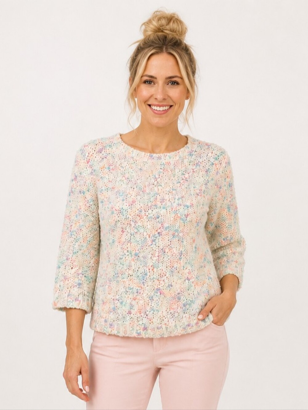 Vintage Gentle Persuasions Sweater Pastel Confetti Boucle Knit Wool Blend